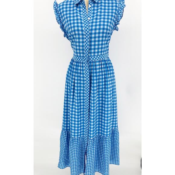 DRAPER JAMES Patio Shirtdress Size 10 Blue White Gingham Flutter Sleeve NWT - Picture 5 of 15